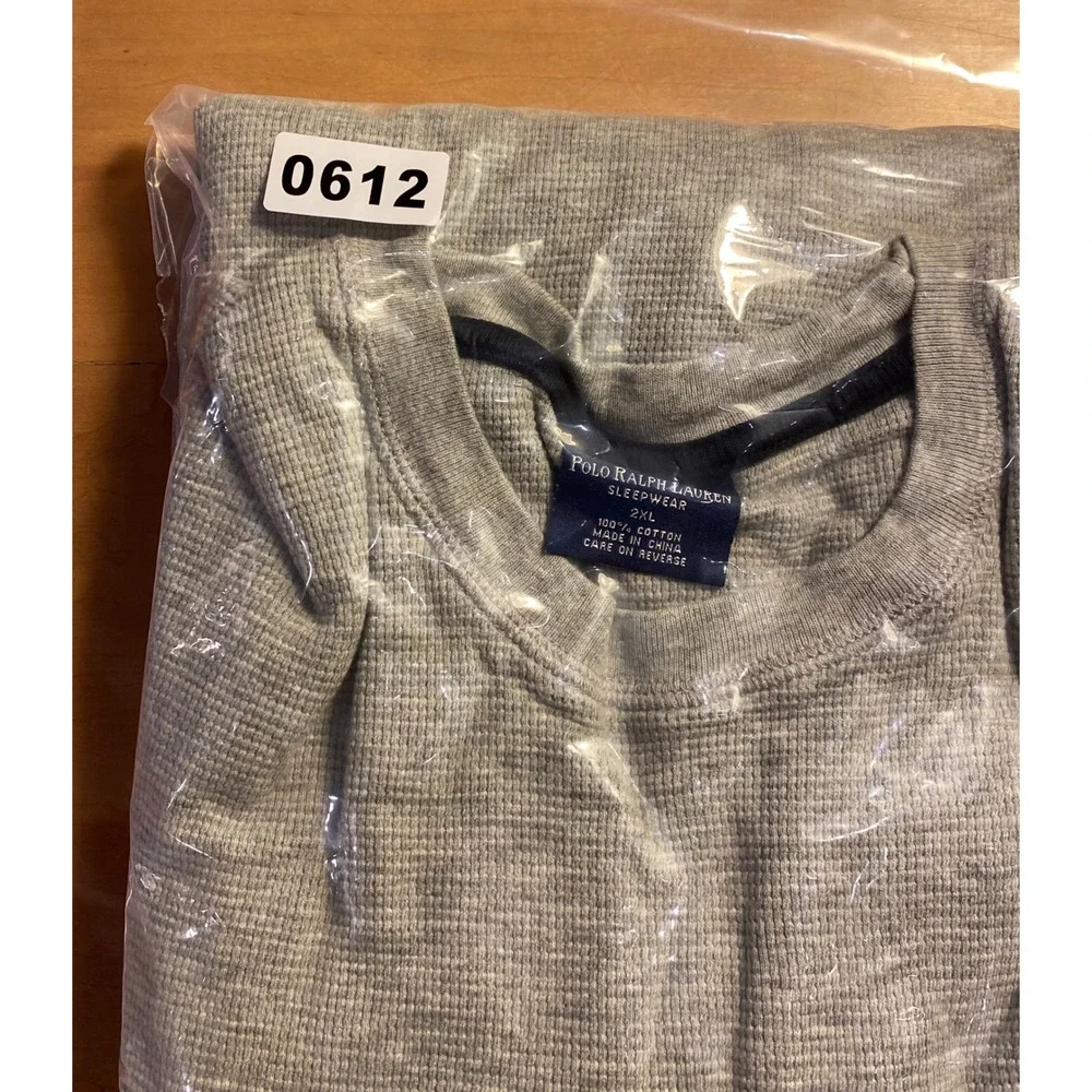 Polo Ralph Lauren Mens 2XL Gray Waffle Knit Thermal‎ Long Sleeve Sleepwear Shirt